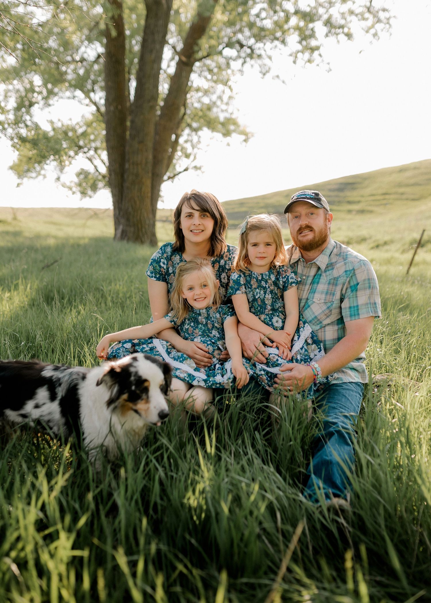 Candid family portrait with natural light and movement
