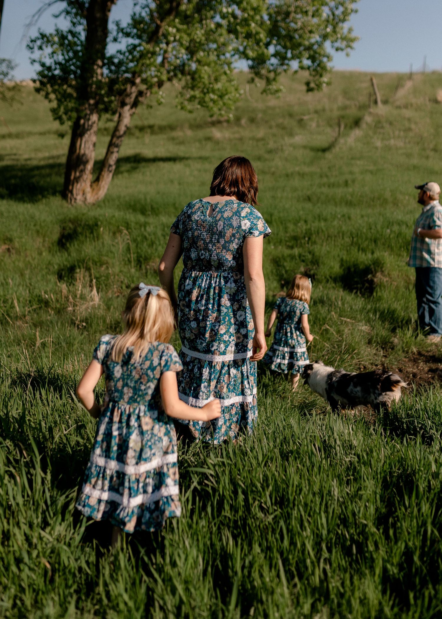 Candid family portrait with natural light and movement