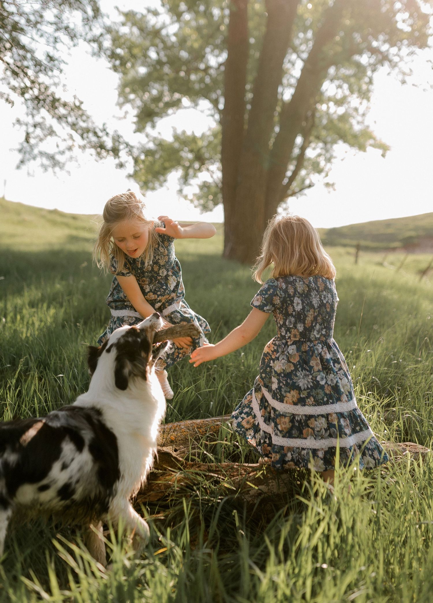 Candid family portrait with natural light and movement