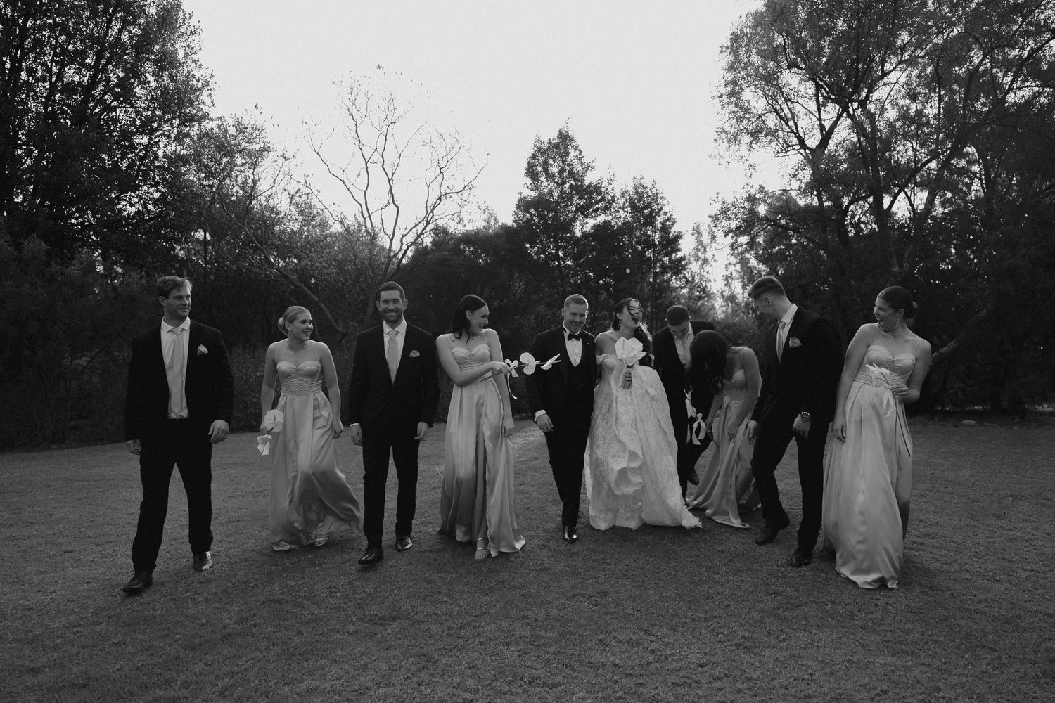 bridal party walking and talking