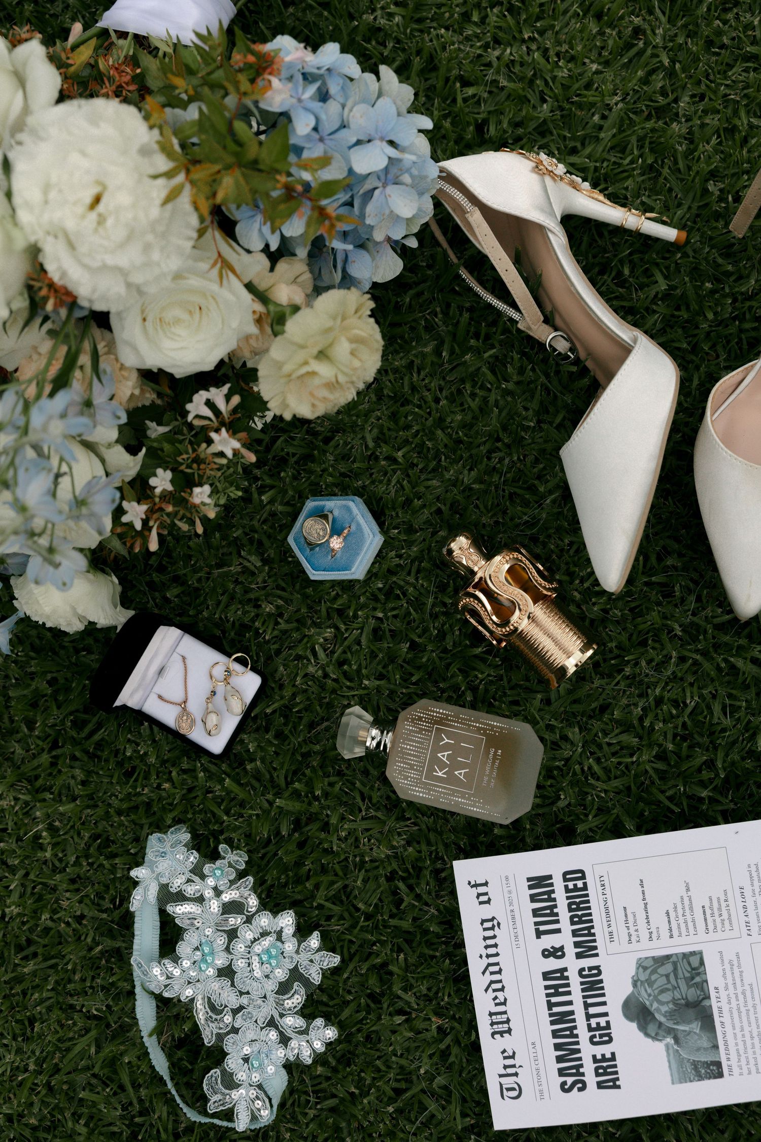 bridal details on the grass