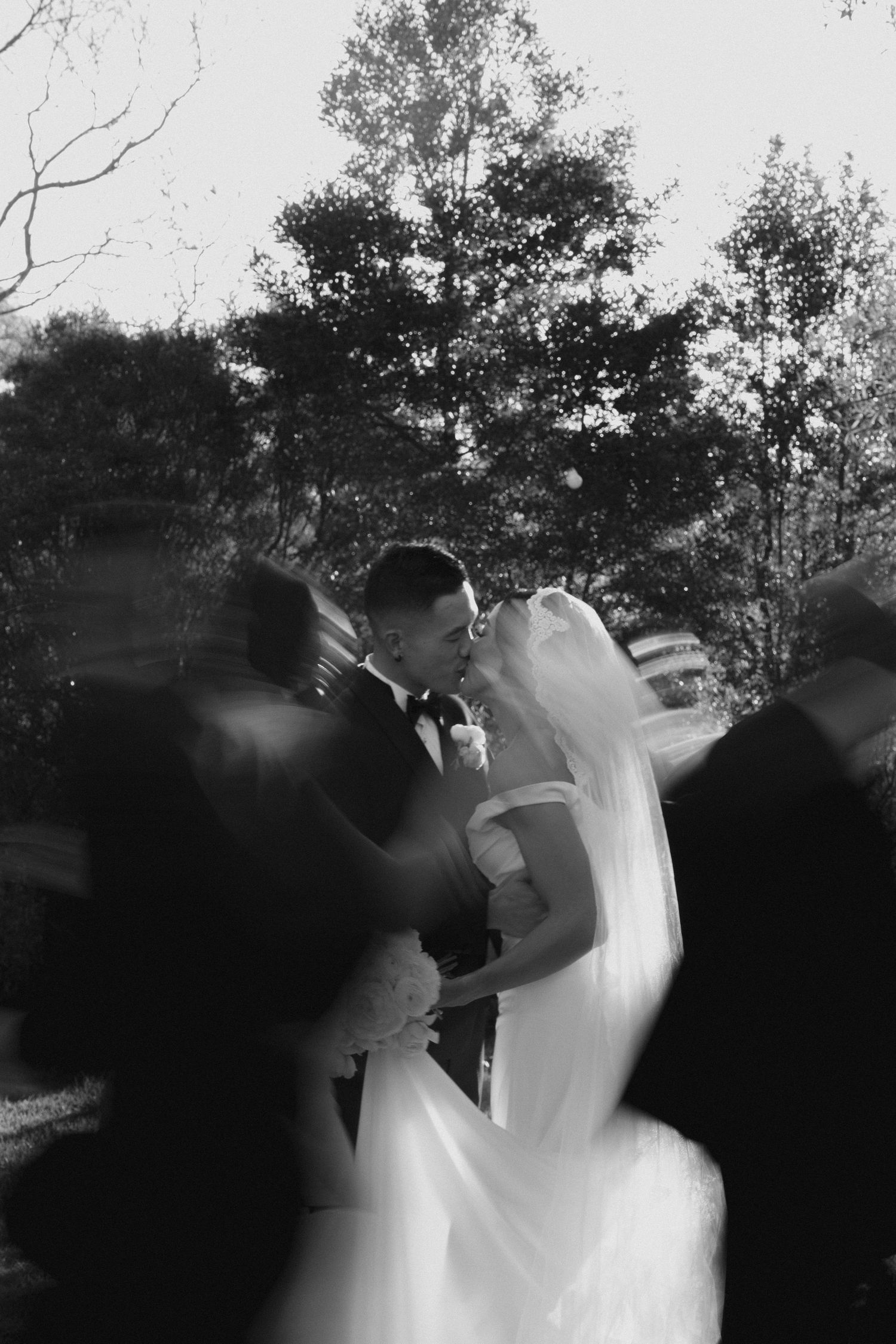 bride and groom kissing