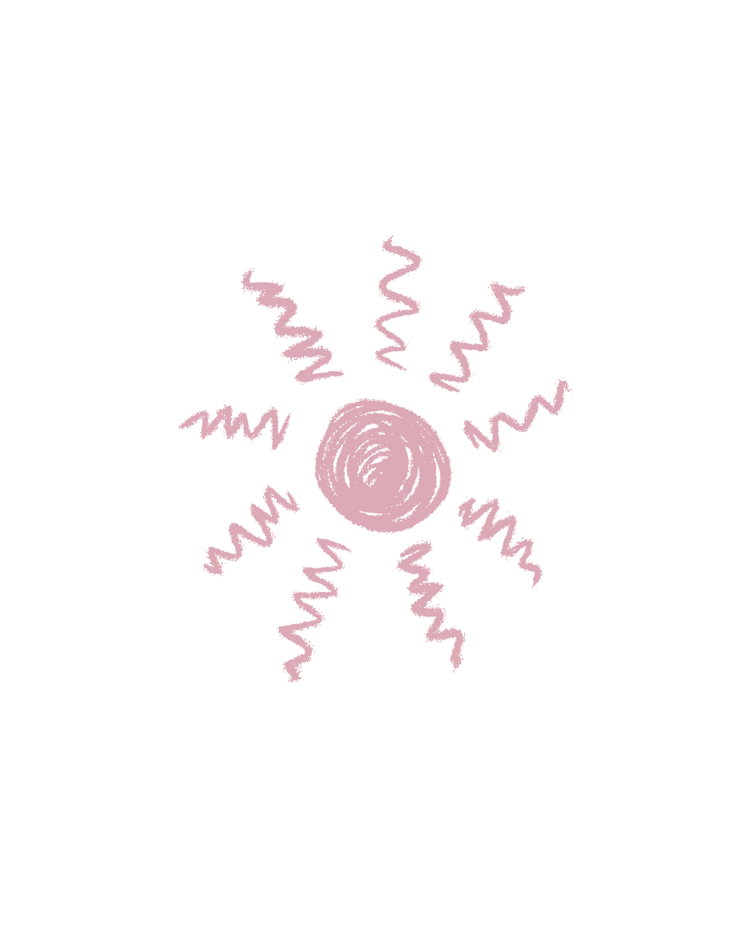 Pink circular doodles with wavy lines radiating outward in a playful pattern.
