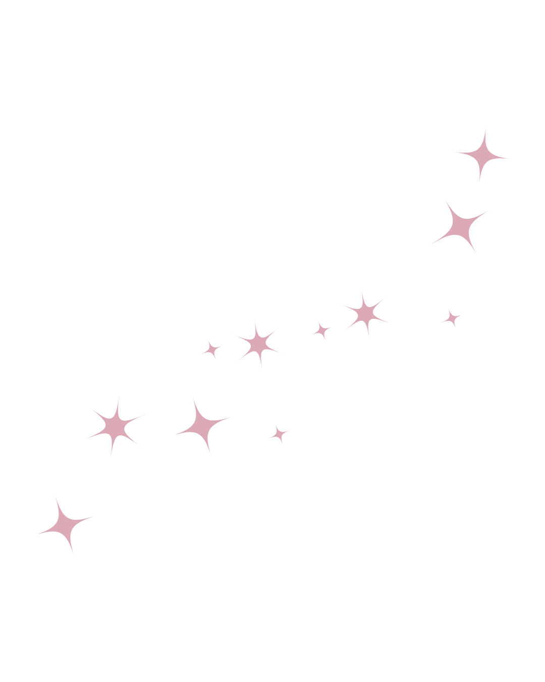 Scattered pink stars of varying sizes creating a whimsical celestial pattern.