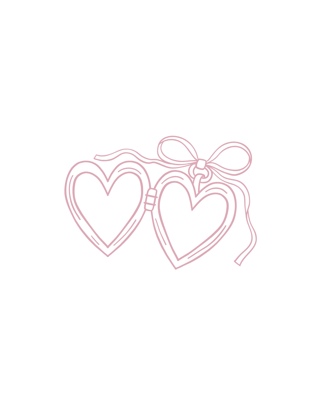 Decorative heart outlines connected by swirling lines in a romantic design.