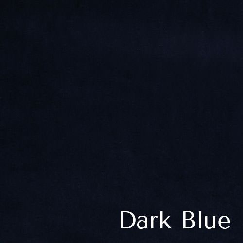 A navy blue fabric swatch labeled Dark Blue with a luxurious velvet finish.