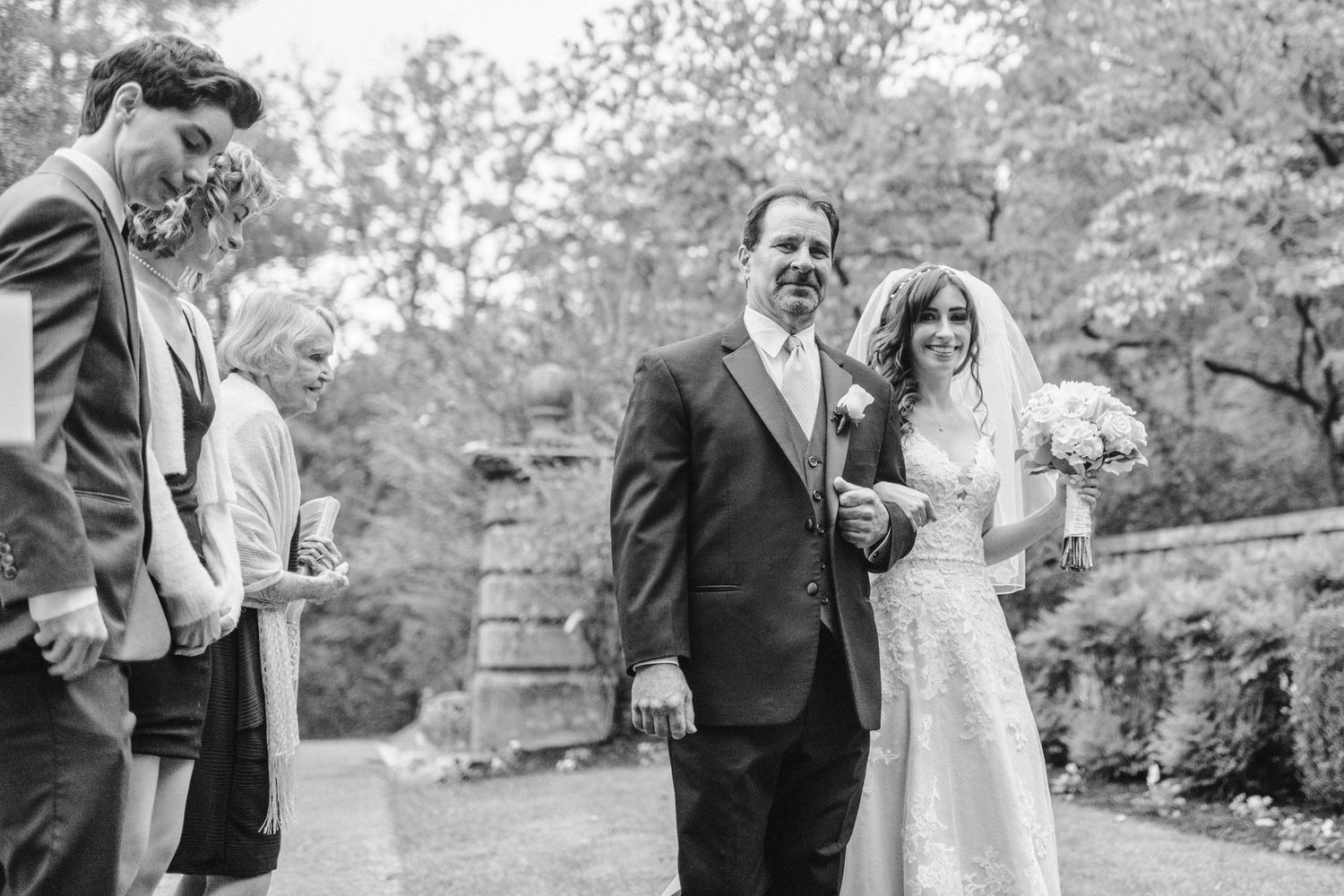 close up of bride and father