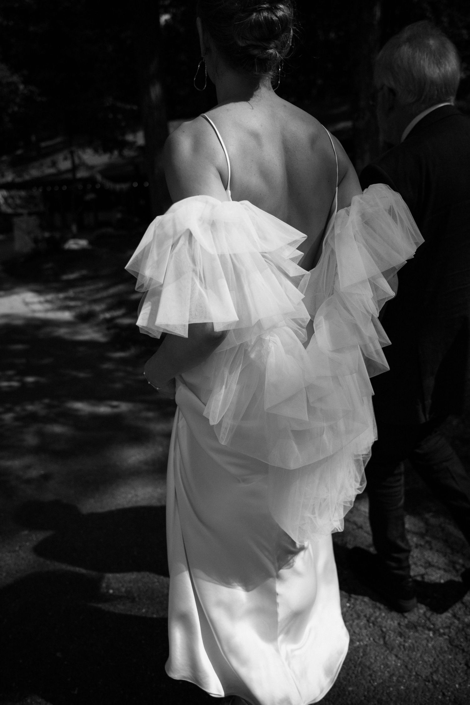 sunlight on the back of the brides dress