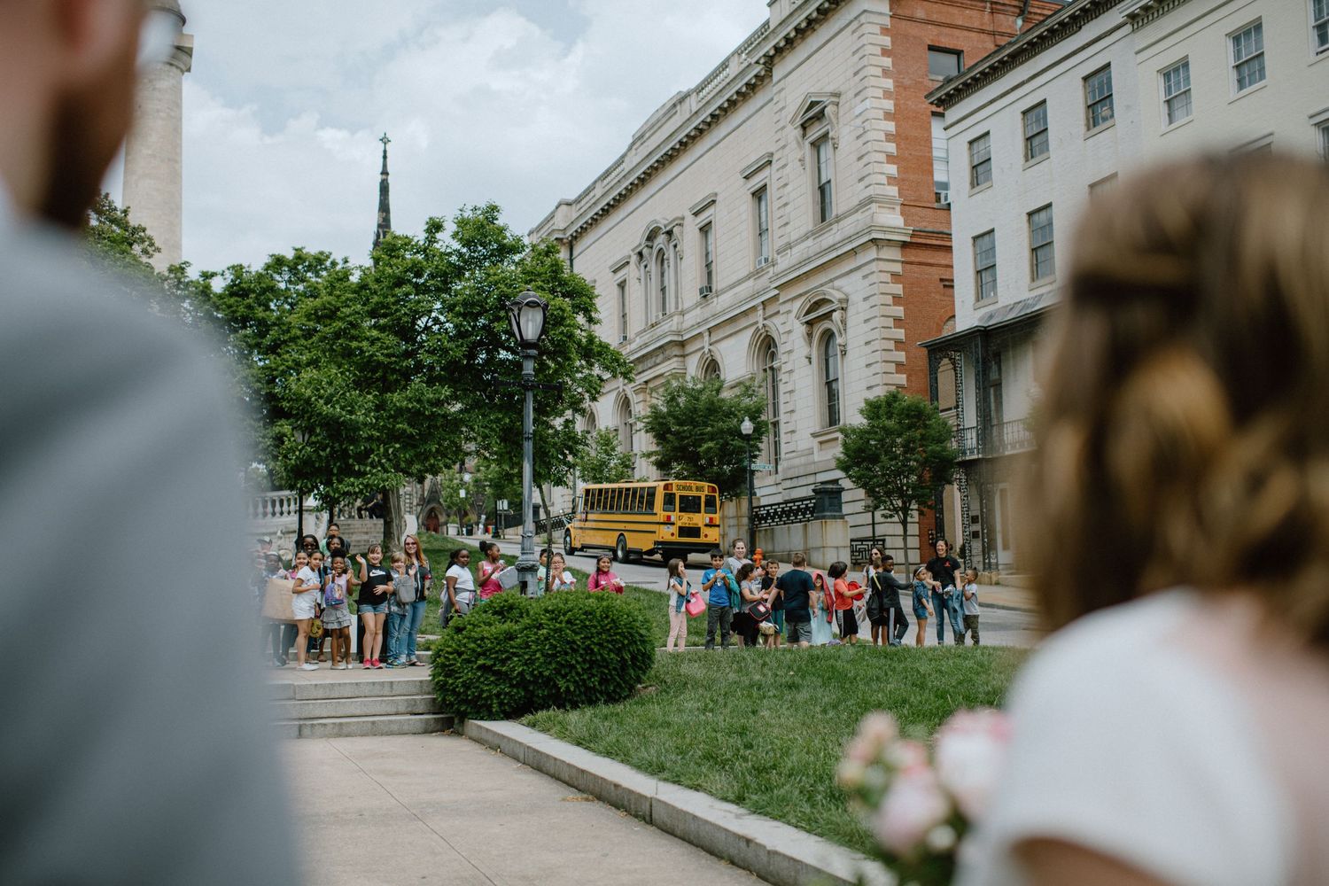 school children cheer for the bride and groom documentary wedding photographer in maryland
