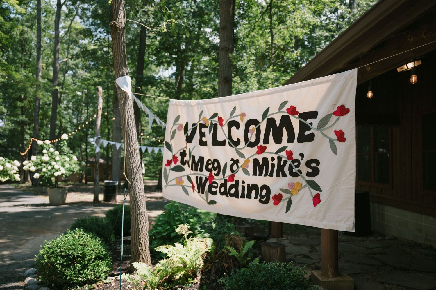 Handmade wedding sign for summer camp wedding