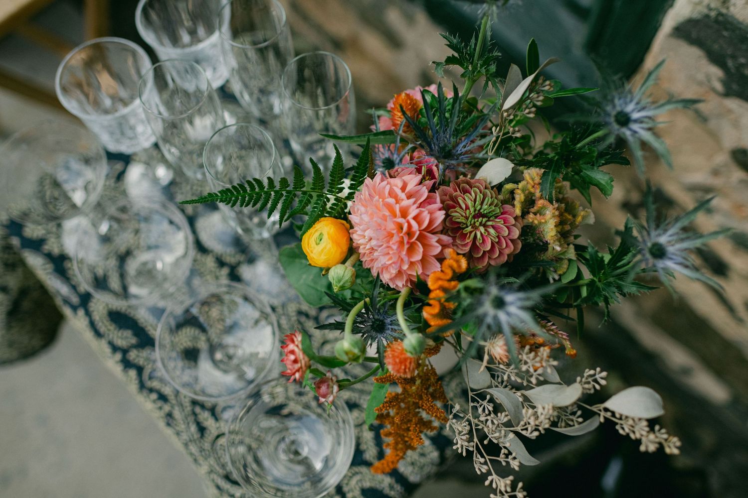champagne table at wedding ceremony