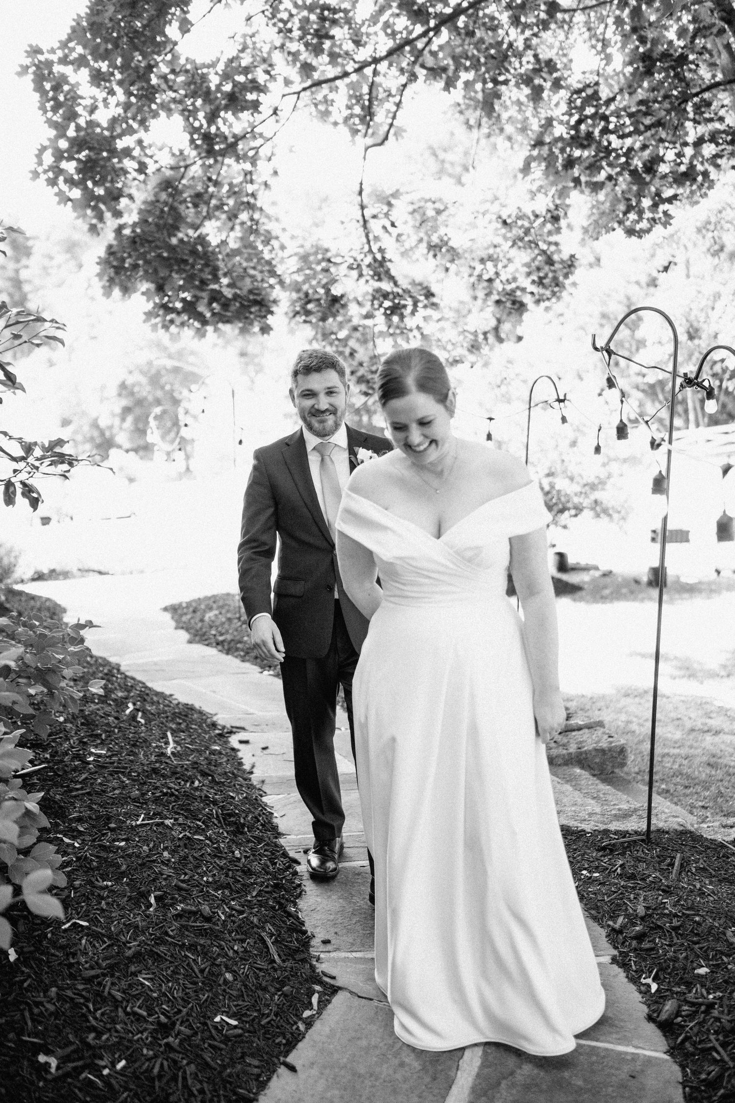 bride and groom outside wedding venue in historic ellicott city