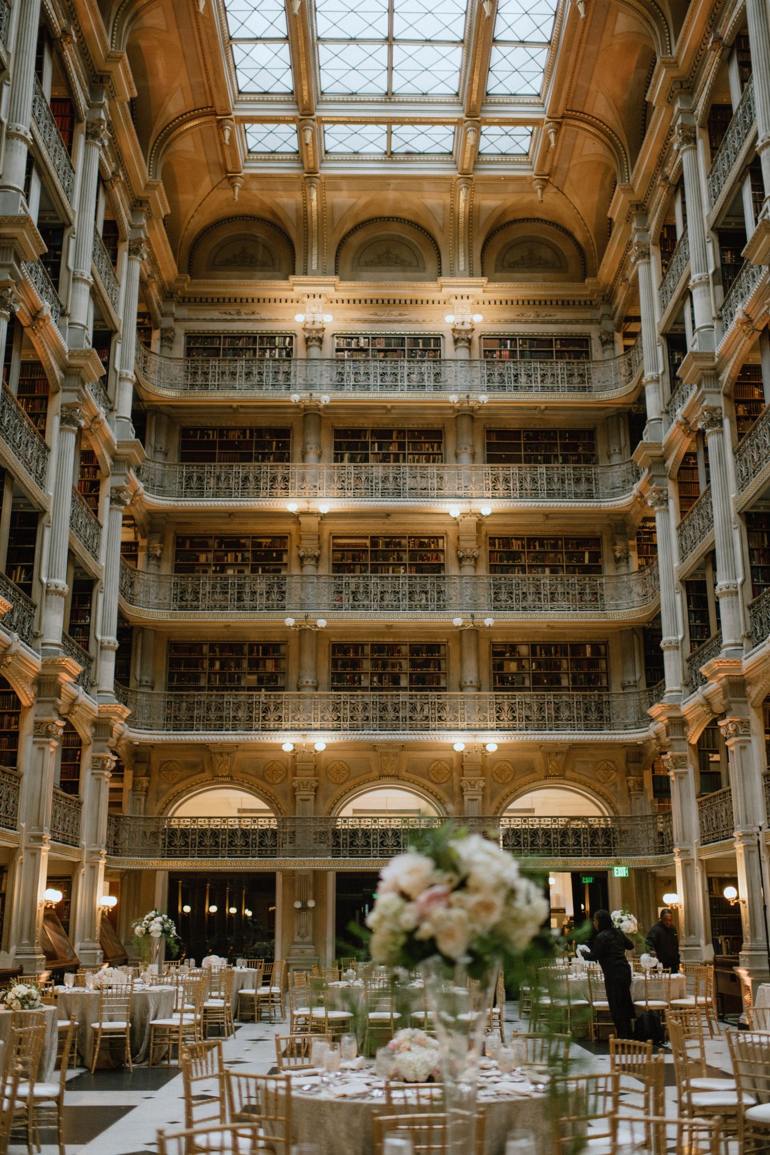 george peabody library wedding reception set up beautiful tablescapes