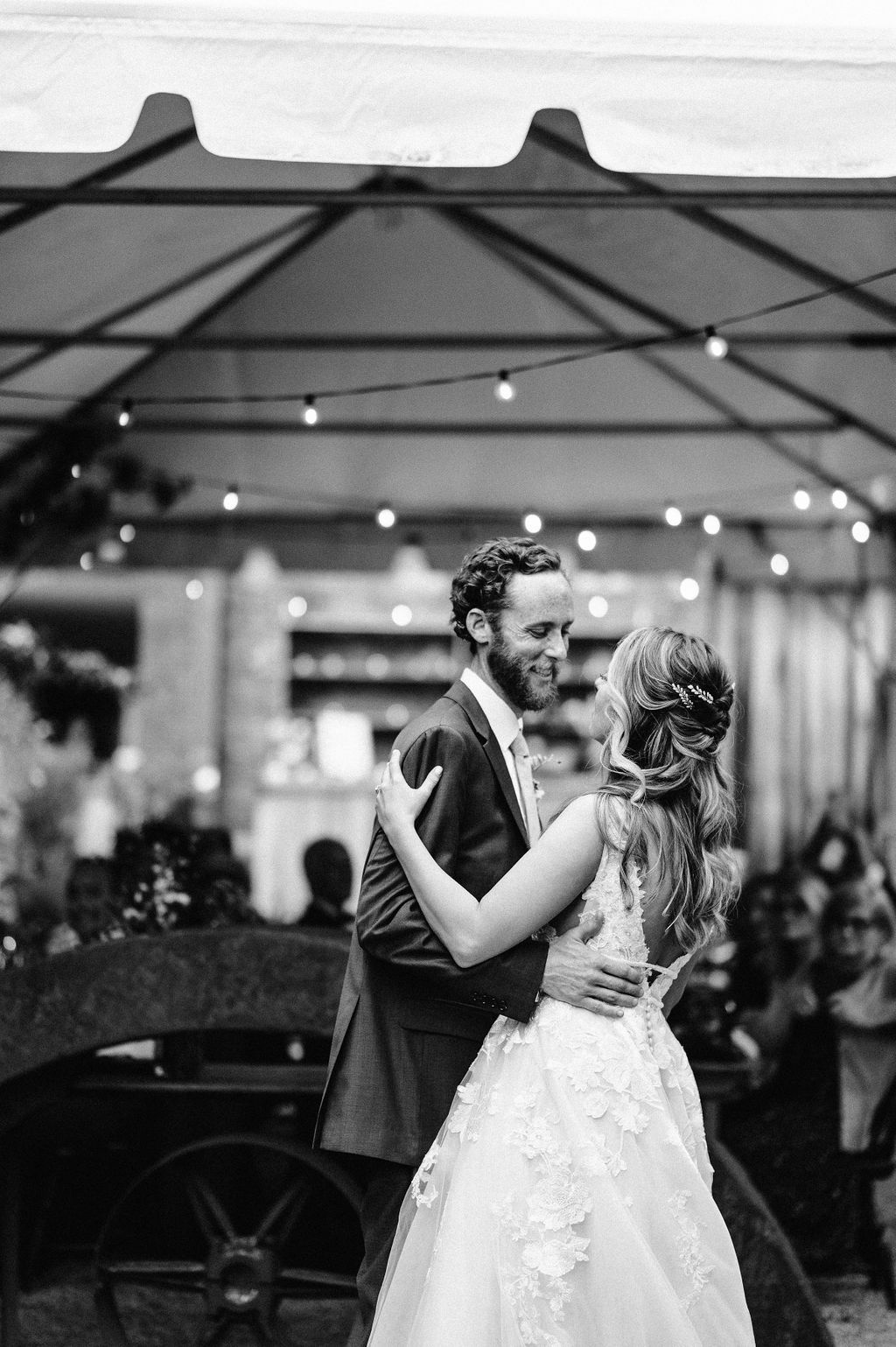 first dance on patio at woodberry kitchen wedding in baltimore
