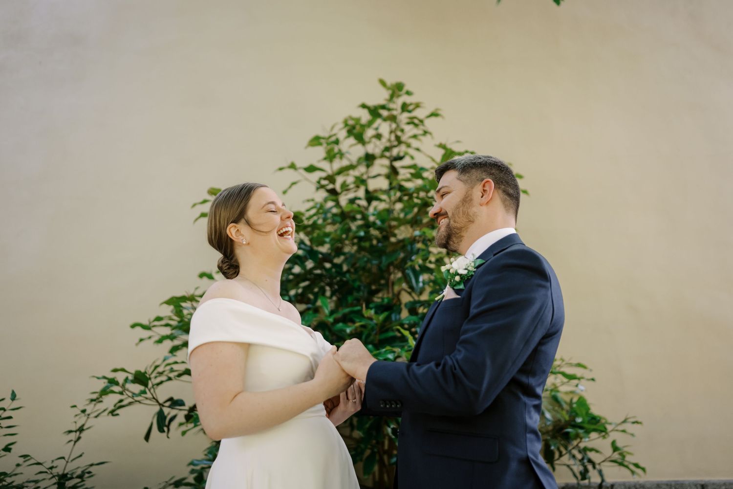 bride and groom outside wedding venue in historic ellicott city
