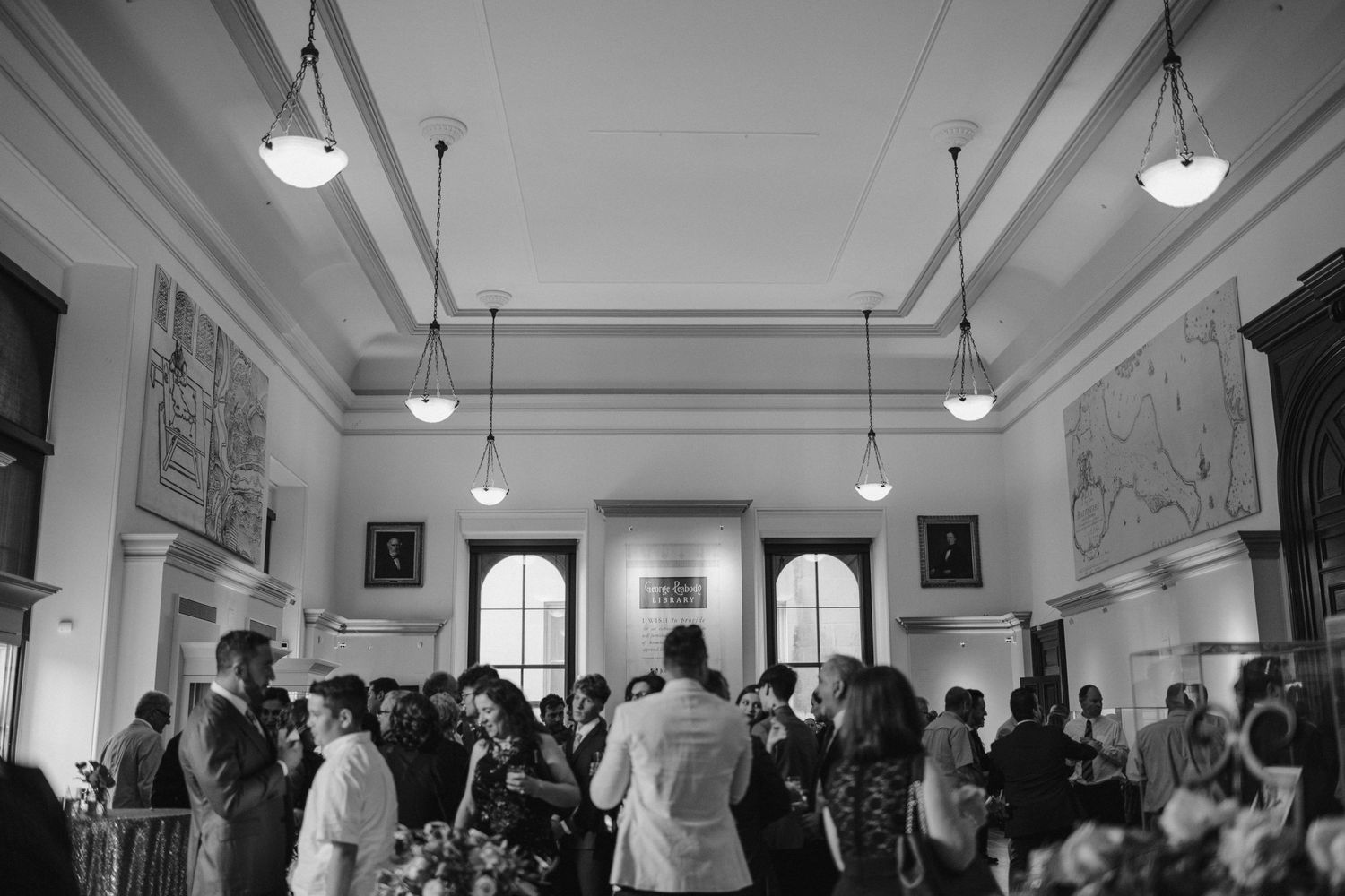 cocktail hour at the george peabody library at a wedding