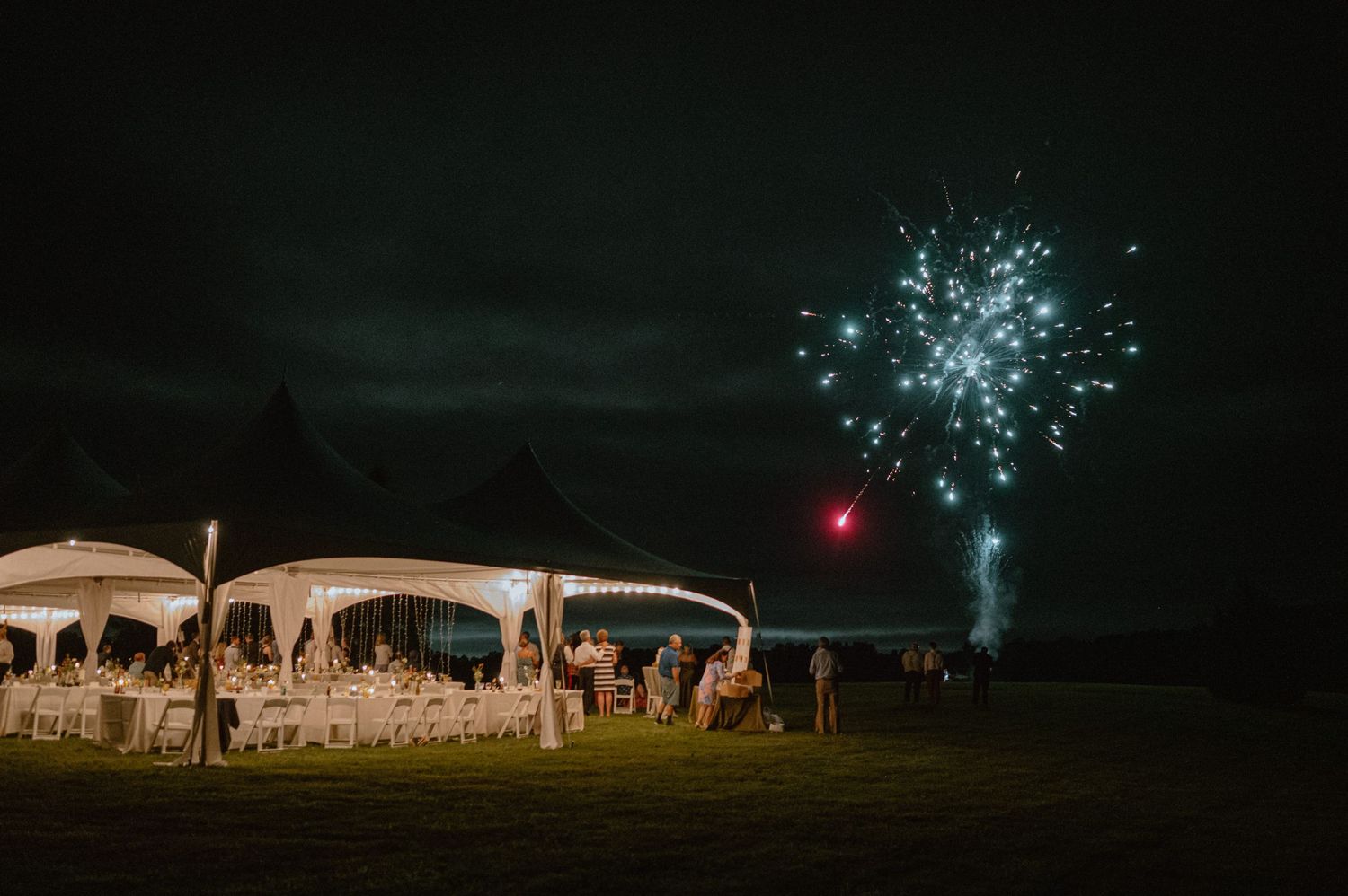 wedding with firework show during wedding reception in backyard baltimore maryland wedding photographer