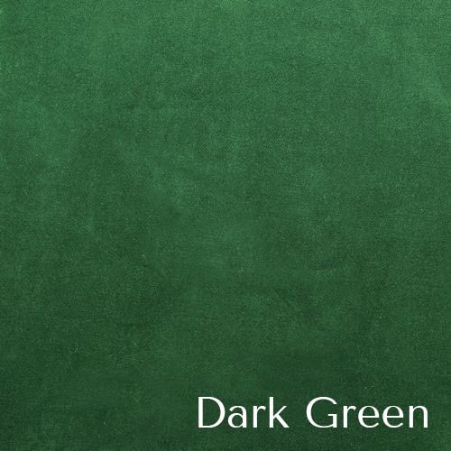 A rich emerald fabric swatch labeled Dark Green with a plush velvet texture.