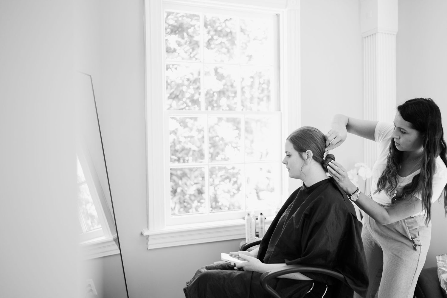 bride getting her hair done