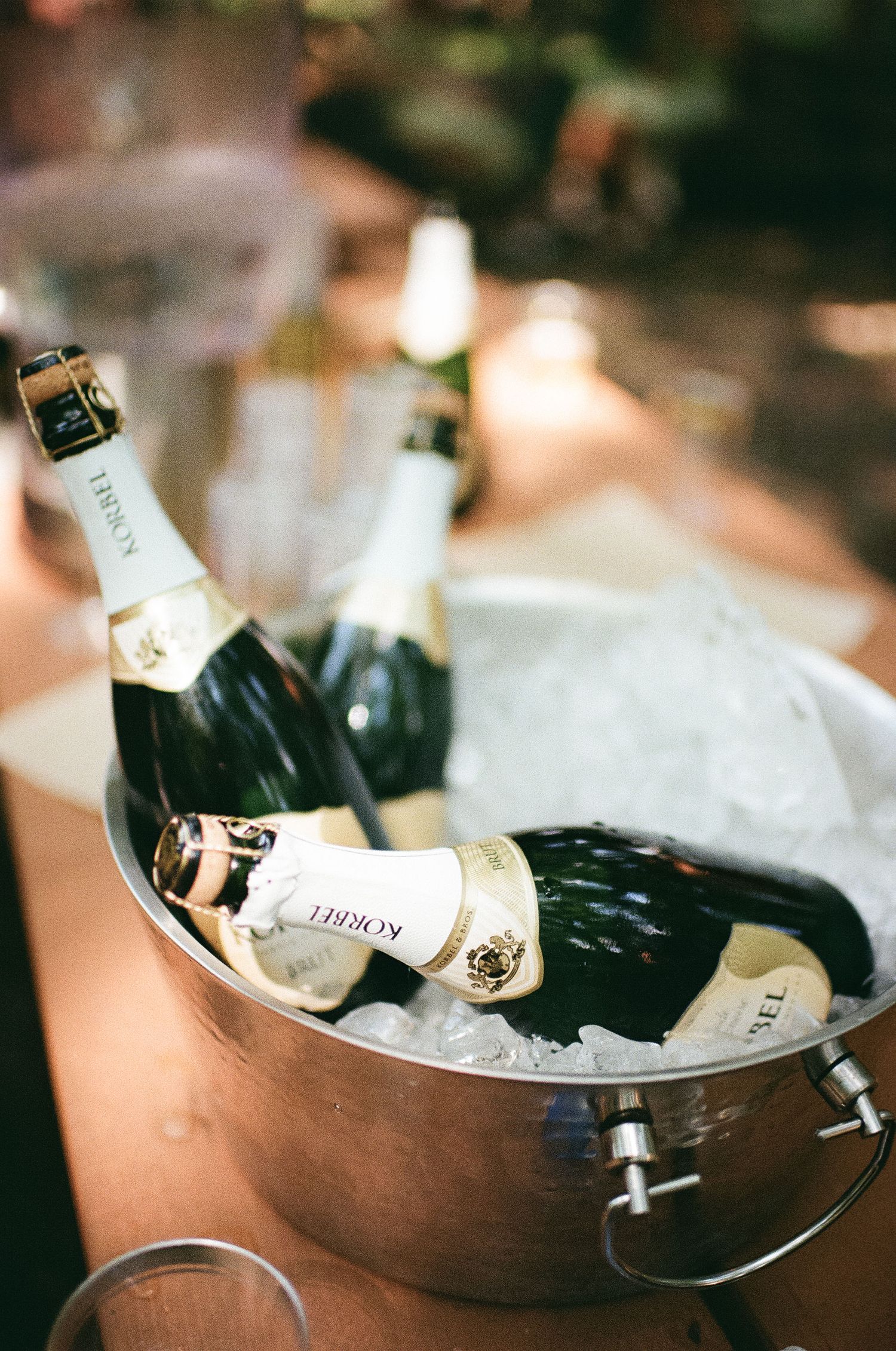 close up of champagne bottles