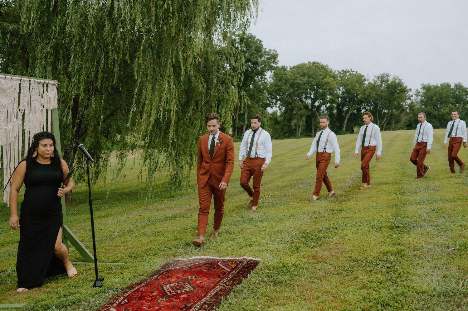 groom walking in to wedding ceremony backyard wedding maryland documentary wedding photographer