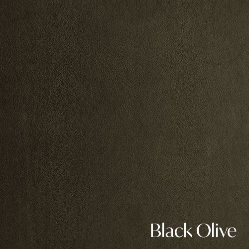 A dark olive green textured fabric swatch labeled as Black Olive.