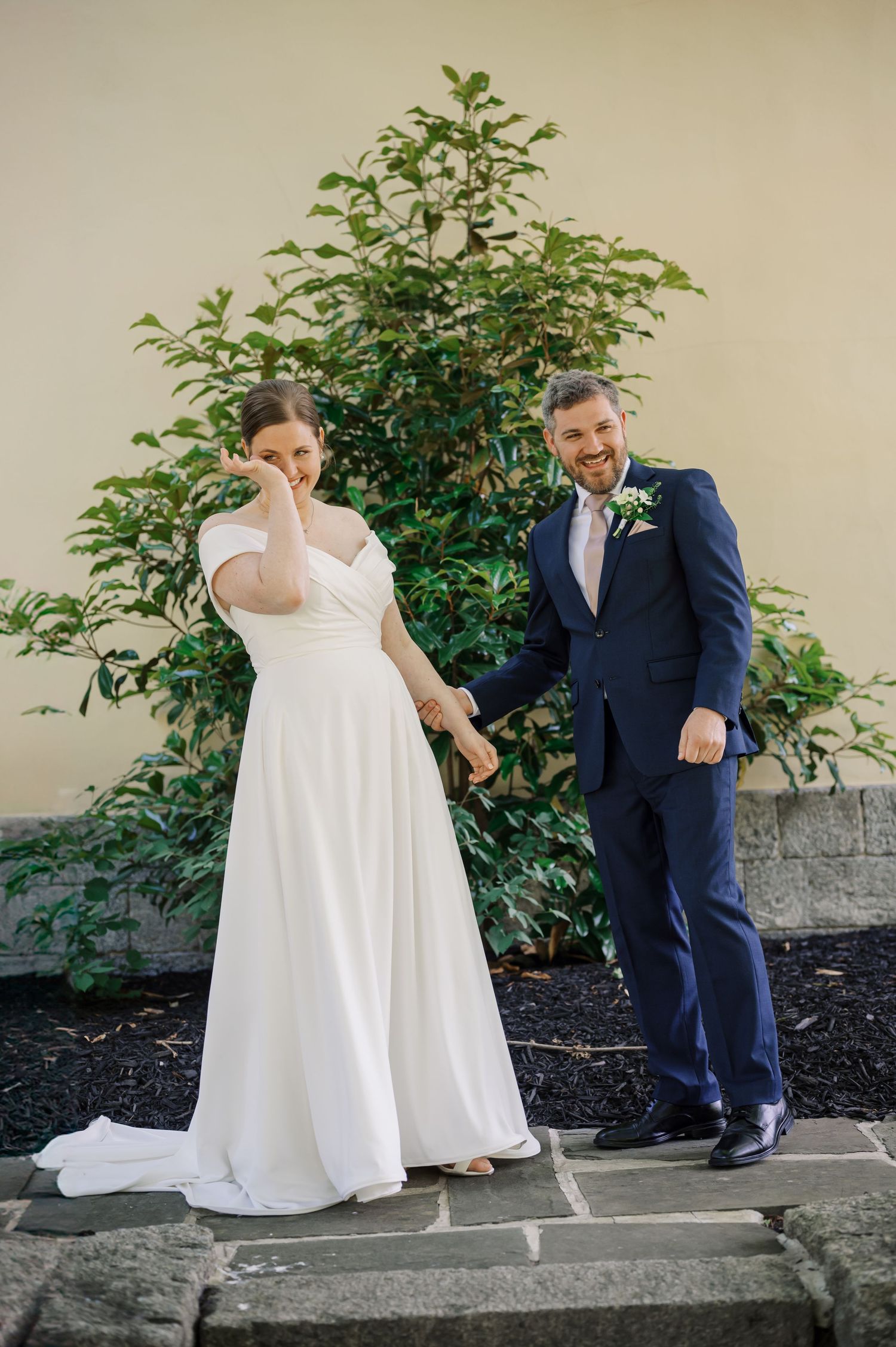 bride and groom outside wedding venue in historic ellicott city