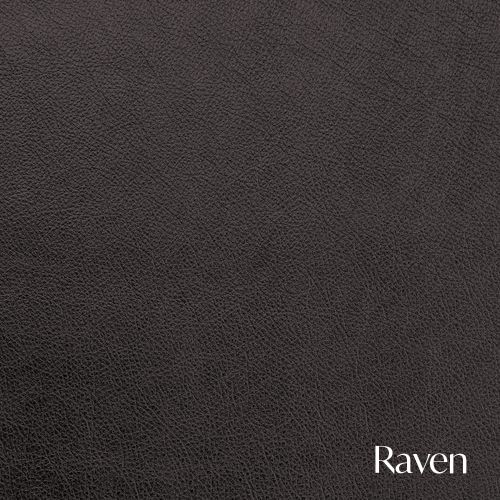 Dark textured leather surface labeled Raven.