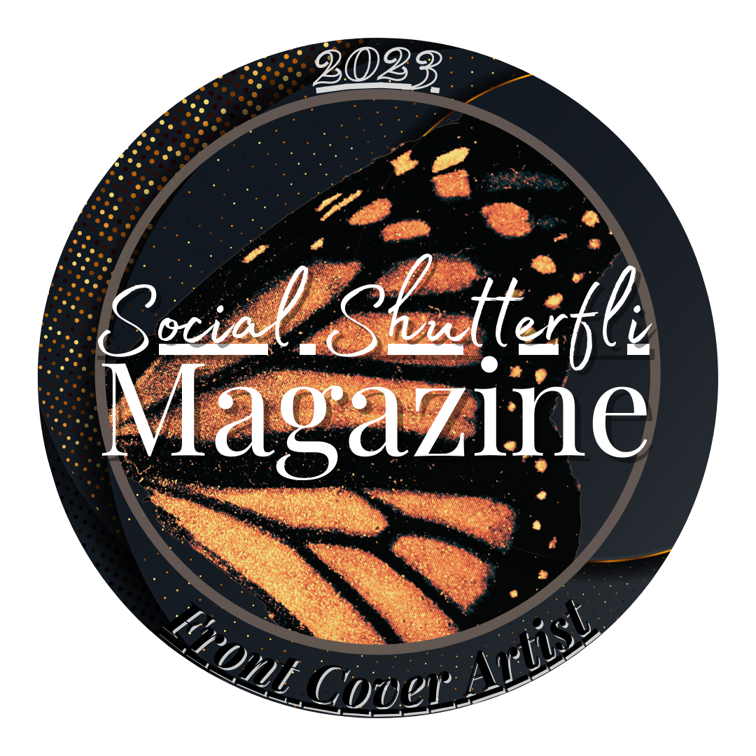 Social Butterfly Magazine logo featuring an orange and black monarch butterfly wing design on a dark circular background.