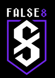 False 8 gaming team logo with purple and black shield design featuring stylized letters.