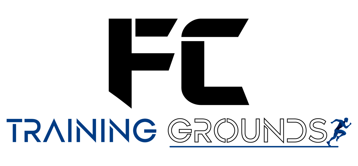 A simple logo design featuring the word 'Training' in blue text with an abstract line element.