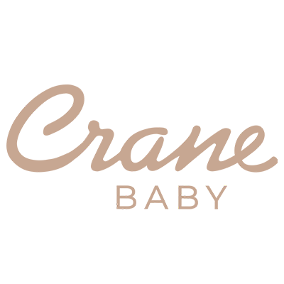 Sophisticated beige colored Crane Baby logo with elegant script typography.