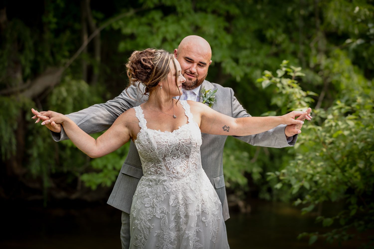 A married couple sharing a sweet moment after their ceremony