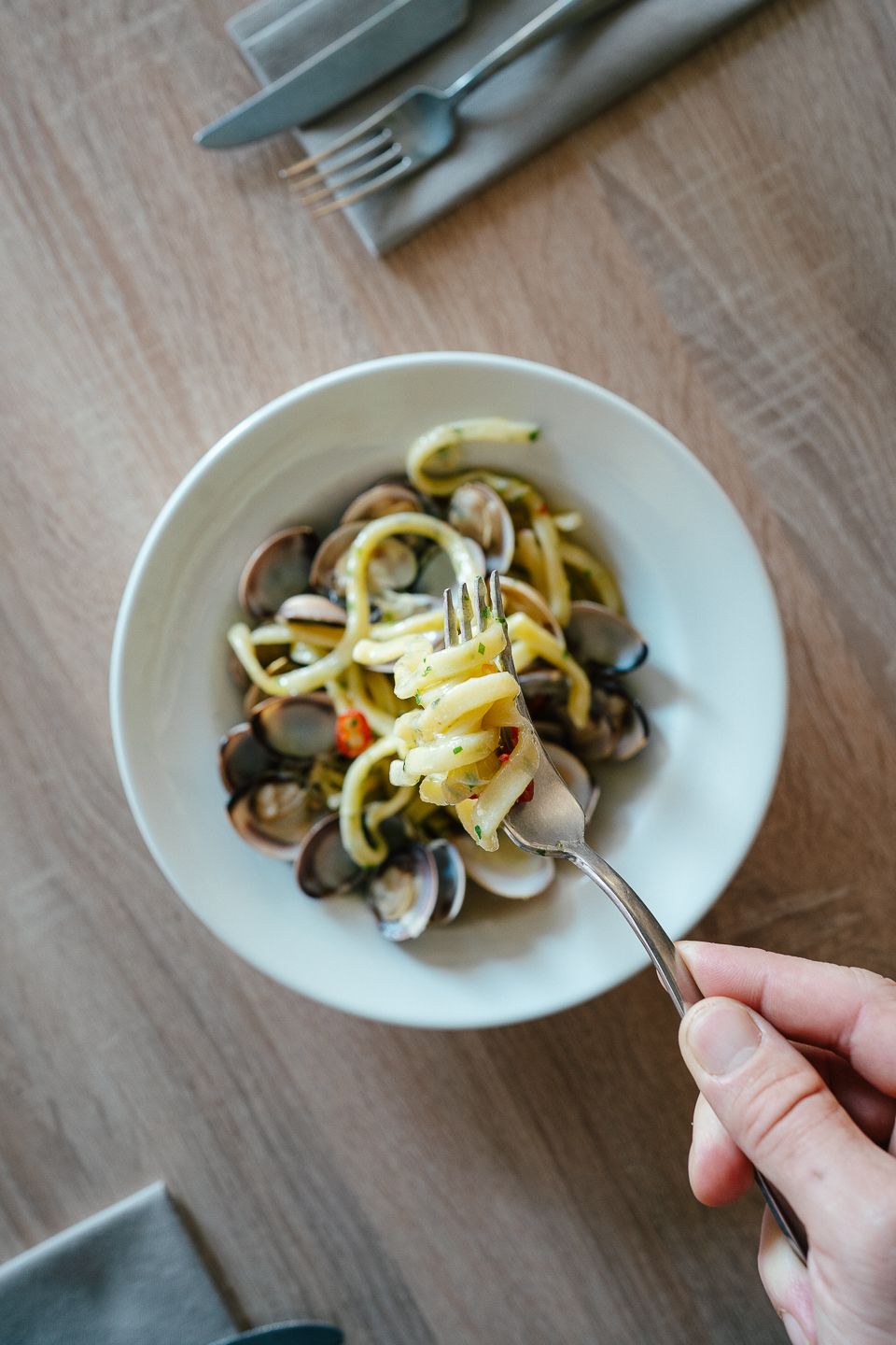 Scialatielli alle vongole served at Locanda Scappi, Italian restaurant in Helsinki