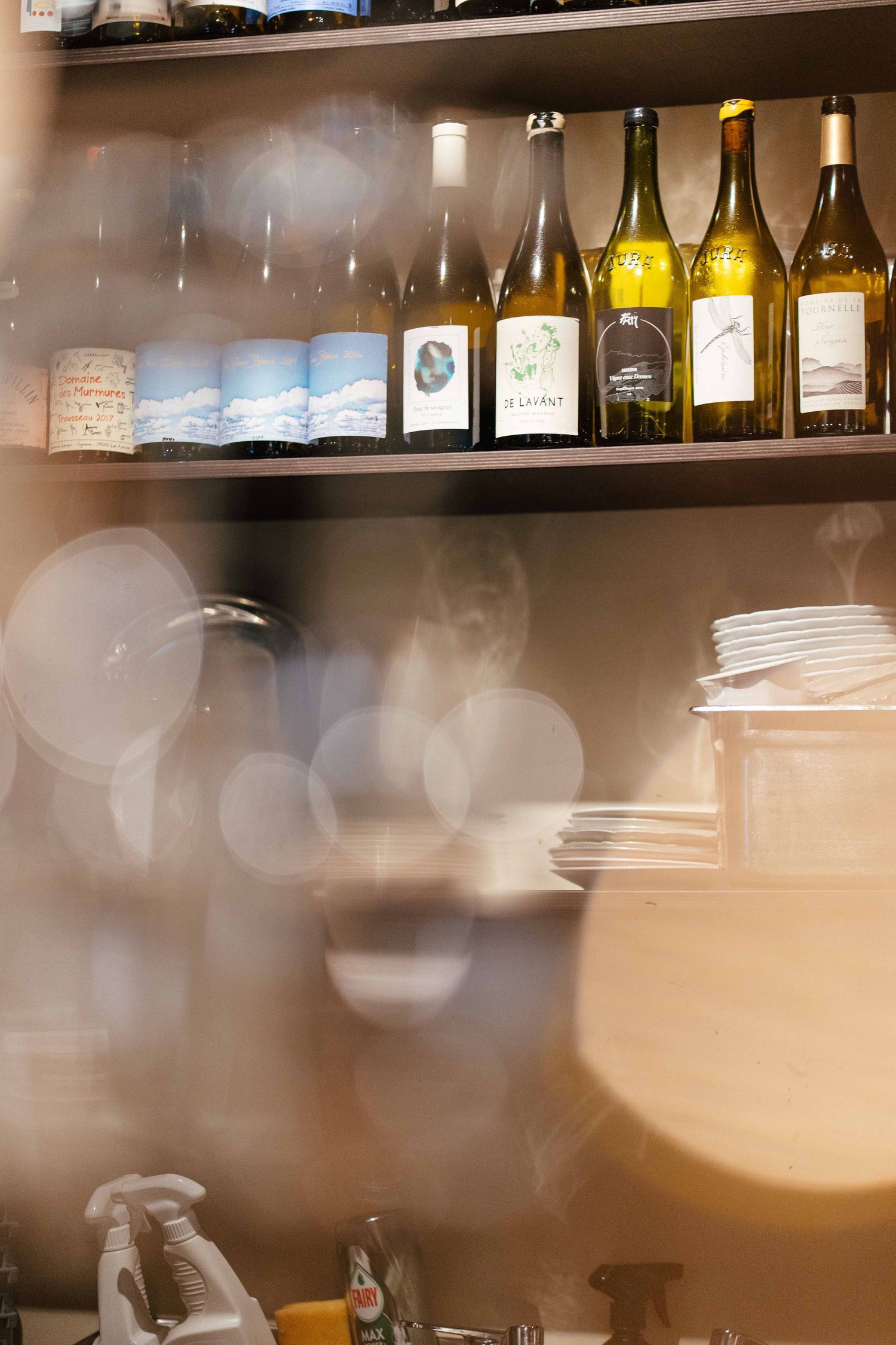 Natural wine selection on the shelf at Pinocchio, Helsinki bar