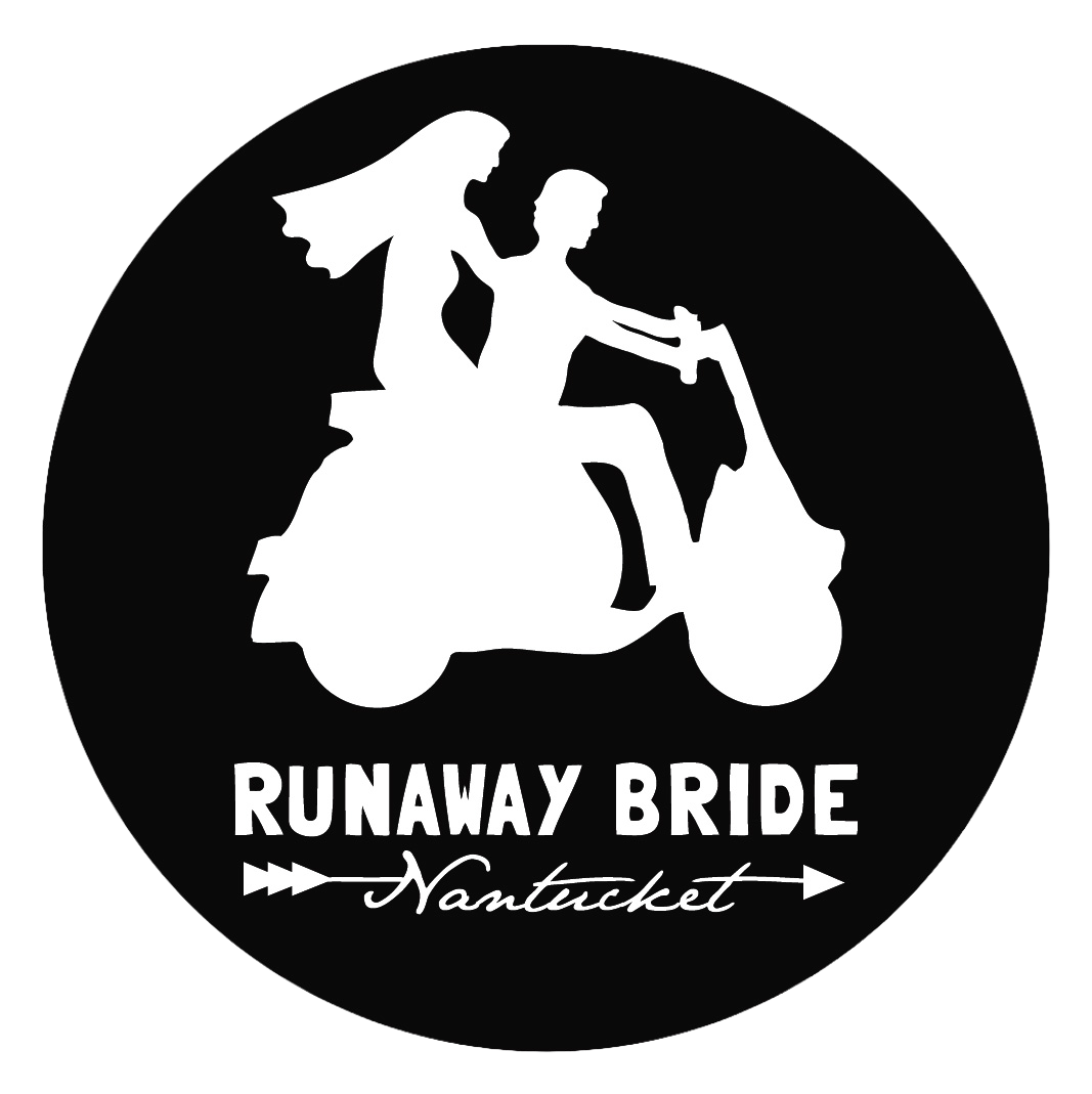 Black and white logo designs featuring scooter silhouettes and text for a Nantucket wedding theme.
