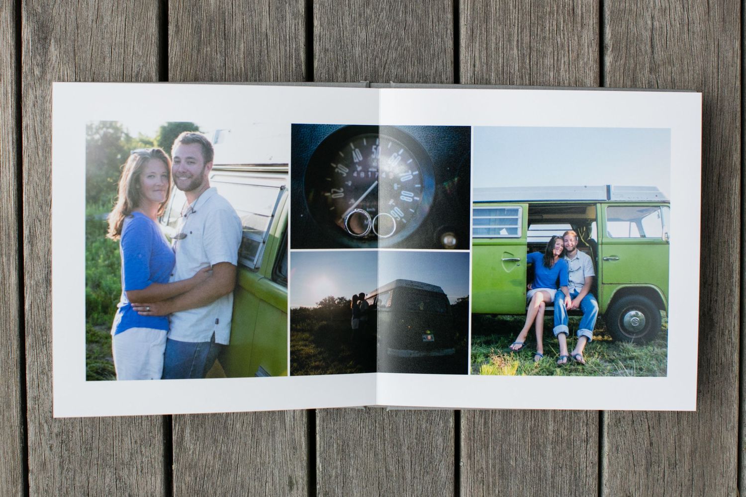 Photo album spread displaying outdoor lifestyle and nature photographs.