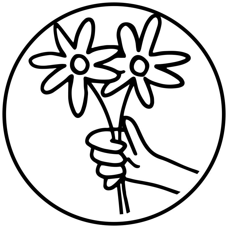 Simple hand-drawn doodles of flowers with circular centers and rounded petals in a repeating pattern.