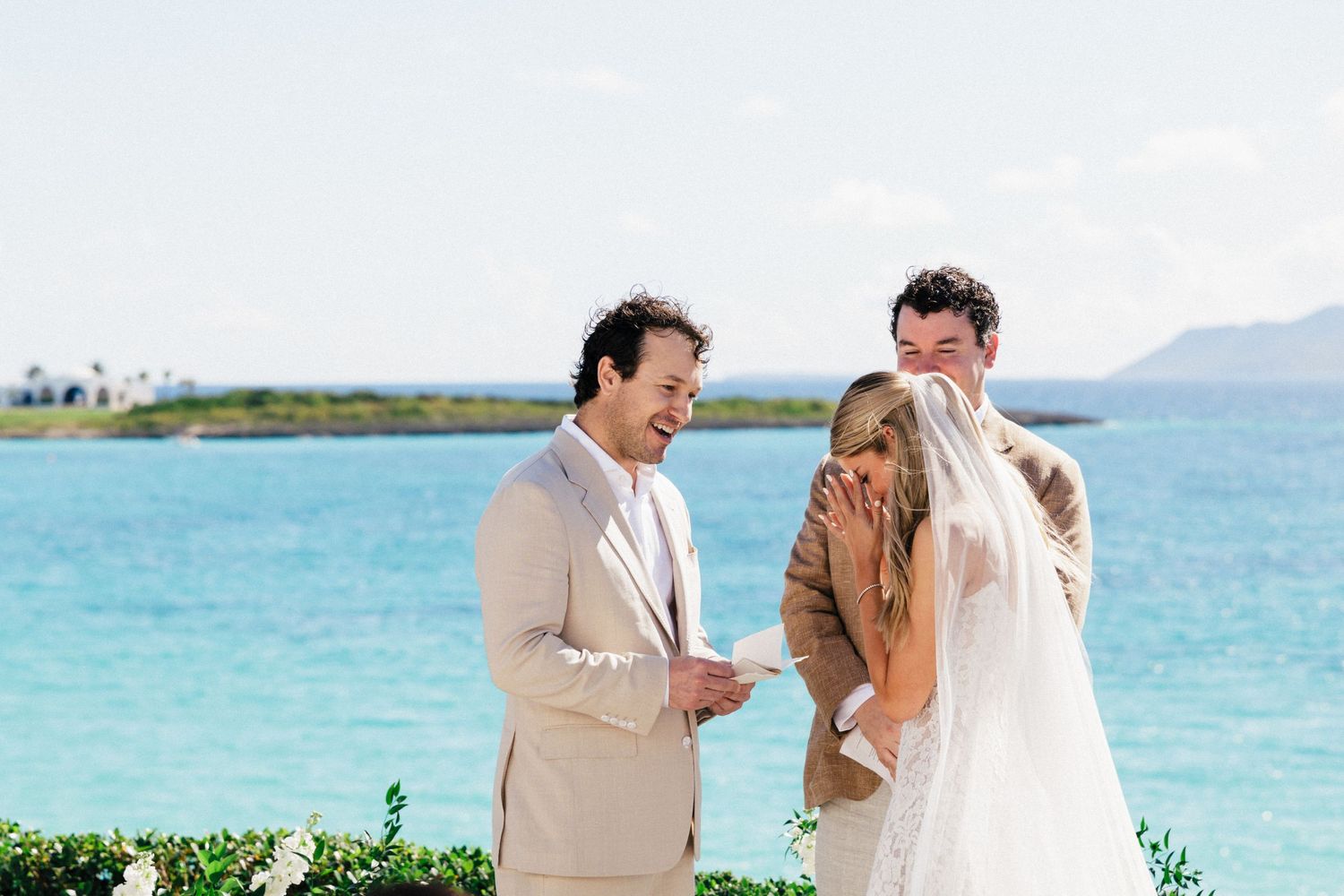 Intimate wedding moments captured against a stunning Caribbean beach backdrop.