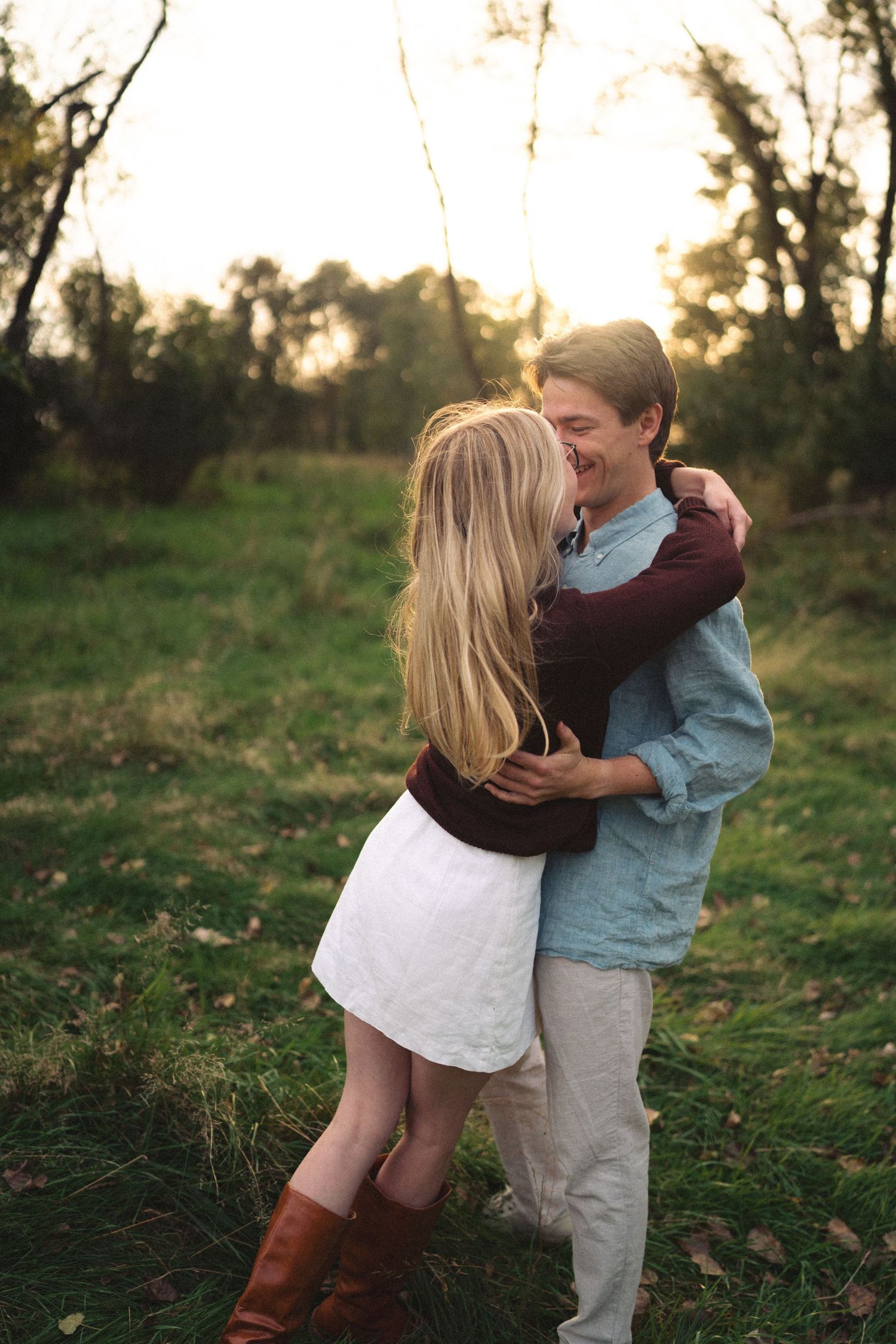 A series of photos showing an embrace in a natural outdoor setting.