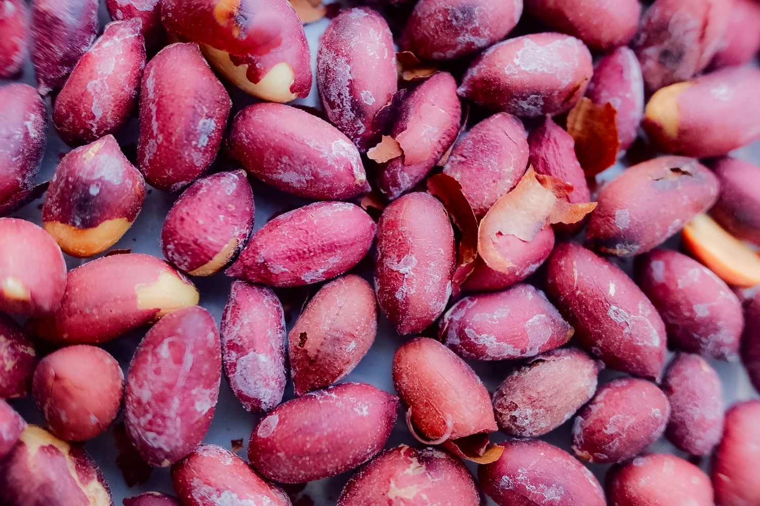 Fresh red plums arranged in bulk display at a market.
