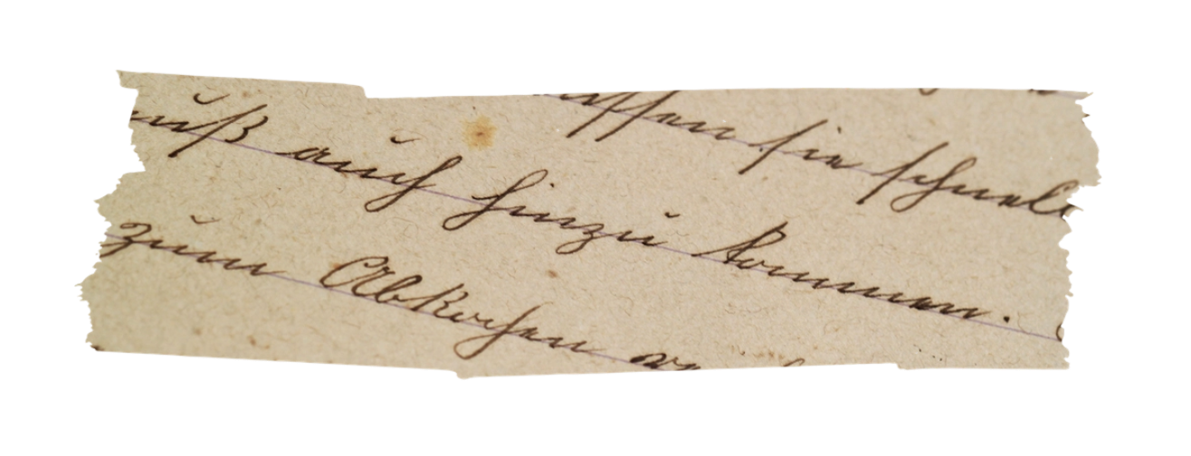 Aged torn paper fragment with vintage cursive handwriting in German script.