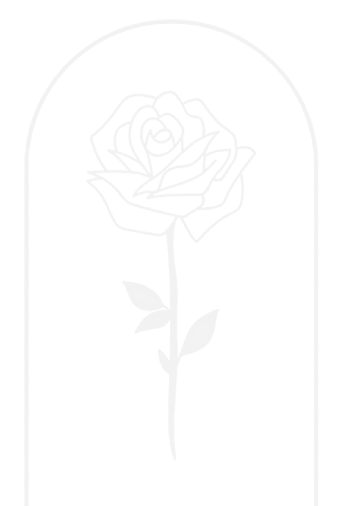 Minimalist white outline illustration of a rose under a glass dome arch on white background.