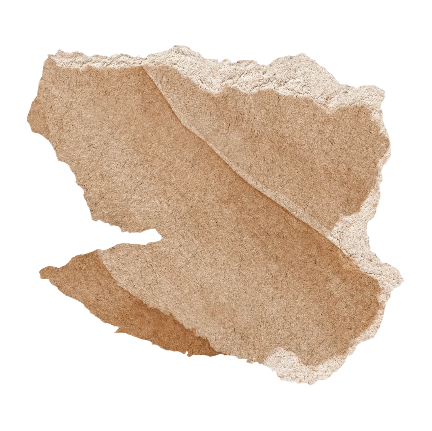 A torn piece of brown kraft paper isolated on a white background.