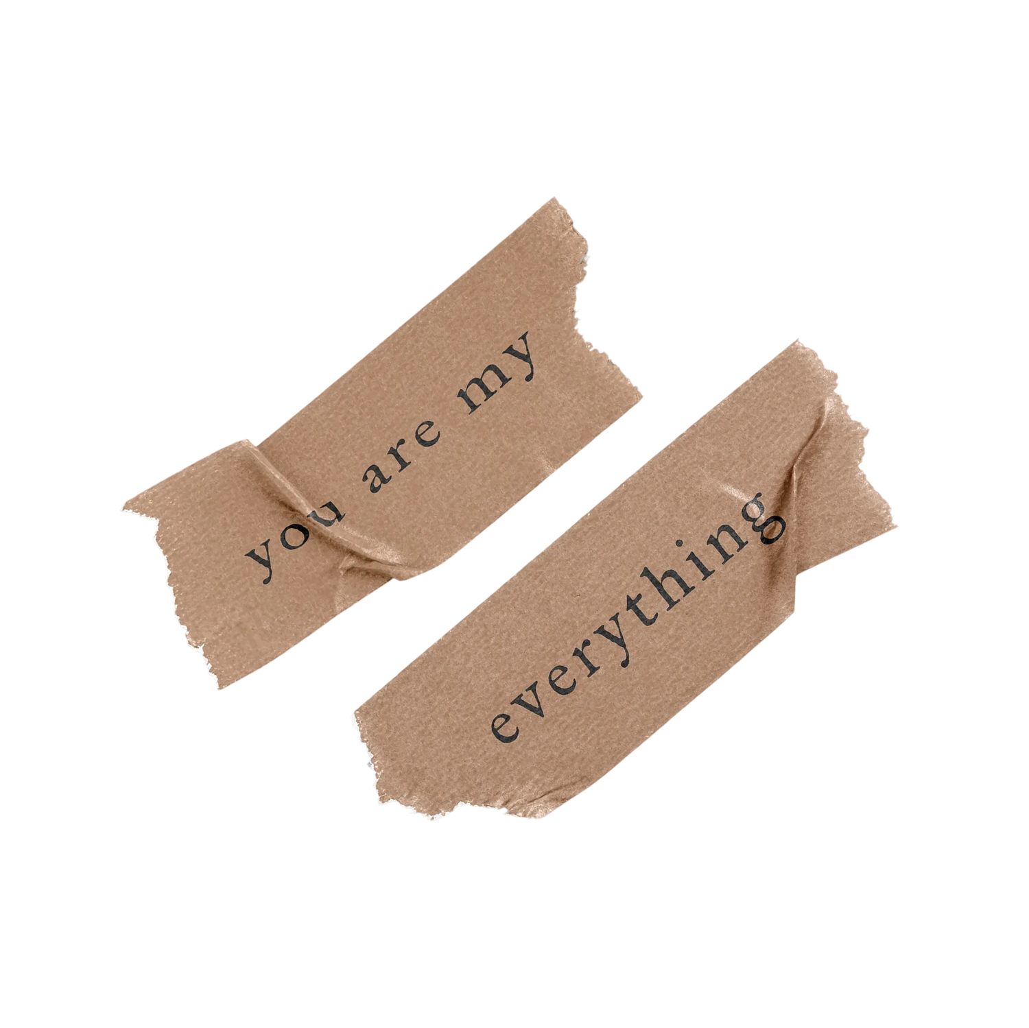 Two torn kraft paper tape strips with text reading you are my everything.