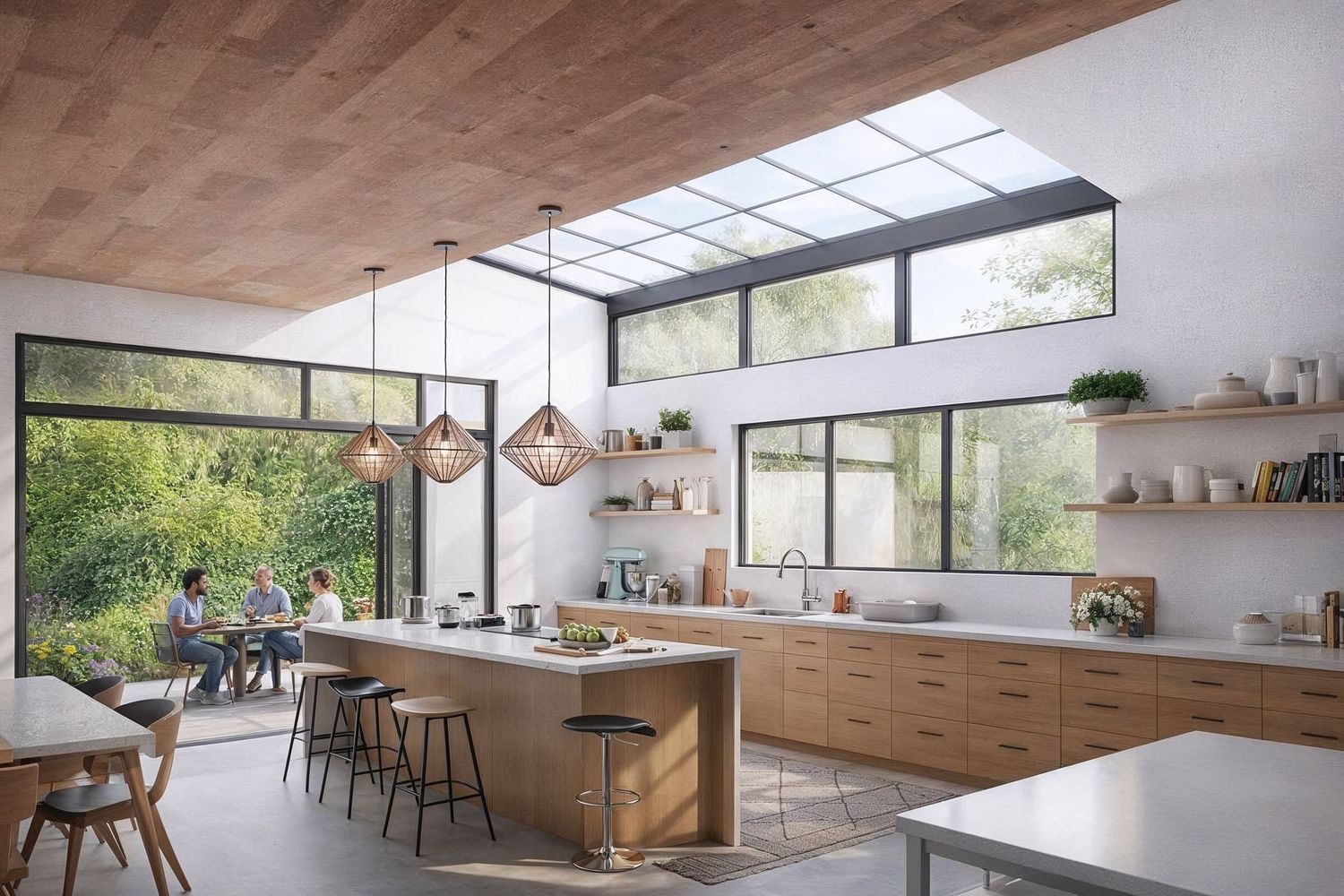 Étude pour cuisine. Montage 3D dans Sketchup. Rendu 3D avec D5 Render. Post-production avec Lightroom et IA