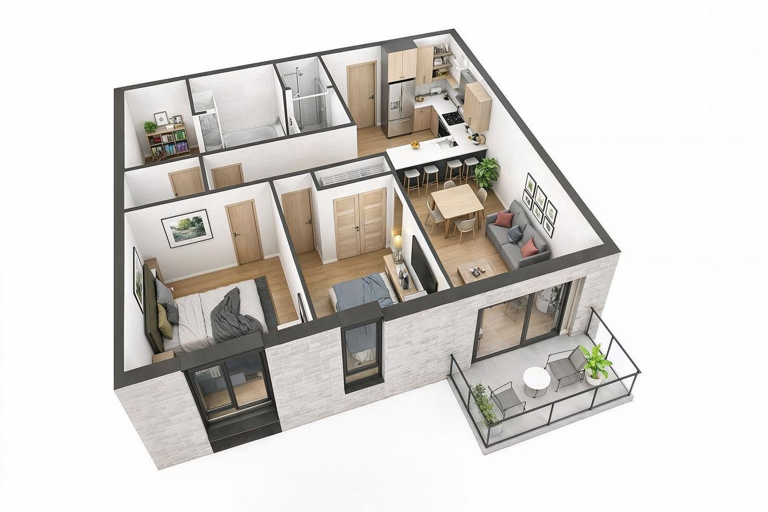 Condos NIVO 9 - Laberge. Montage 3D dans Sketchup. Rendu 3D avec D5 Render. Post-production avec Lightroom et IA