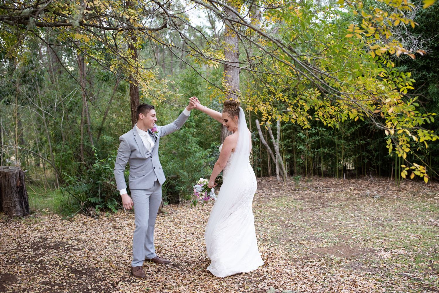 Bride and Groom dance during their photos on their wedding day in the Hunter Valley.