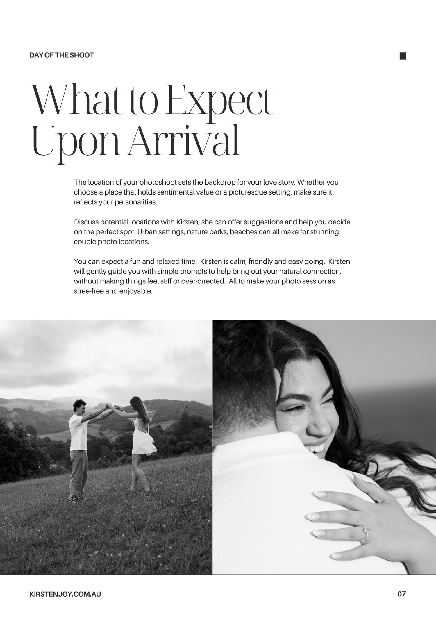 What to expect upon arrival at your sunset photo session with Kirsten.
