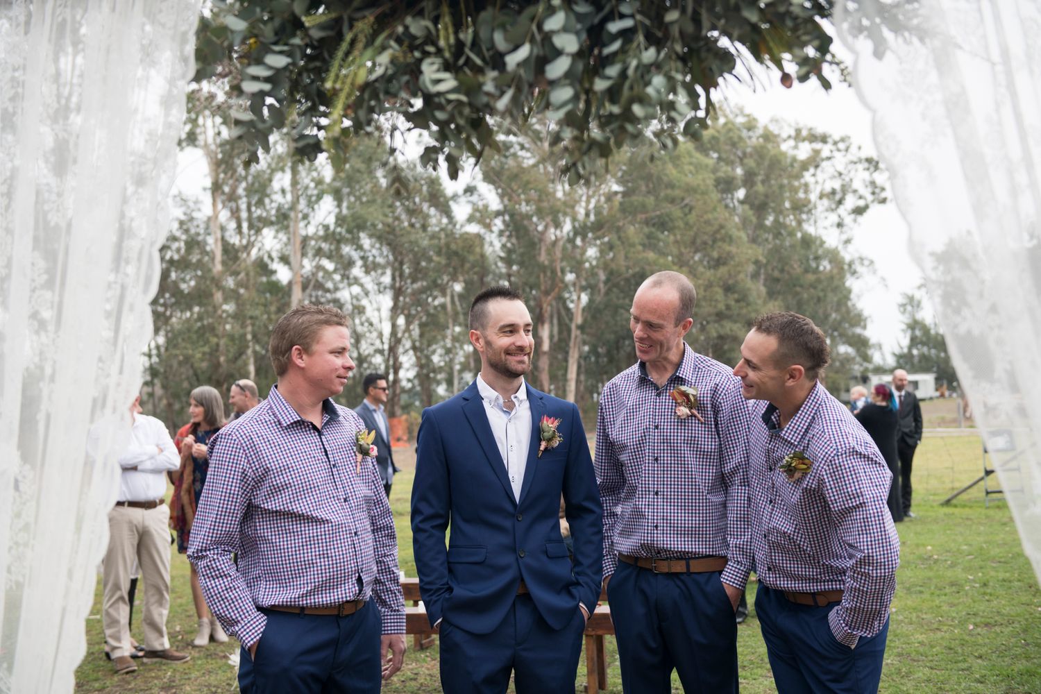 Groom with groomsmen before ceremony.